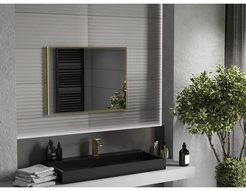 Mexen Loft, obdĺžnikové kúpeľňové zrkadlo 80 x 60 cm, farba rámu zlatá lesklá, 9852-080-060-000-50