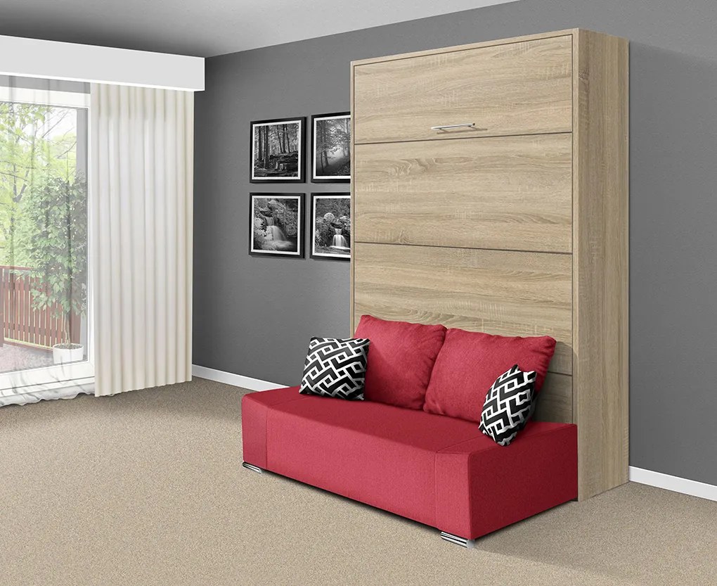 Nabytekmorava Sklápacia posteľ s pohovkou VS 21058P 200x160 farba pohovky: Červená, Typ farebného prevedenia: Orech / dvere biele LESK