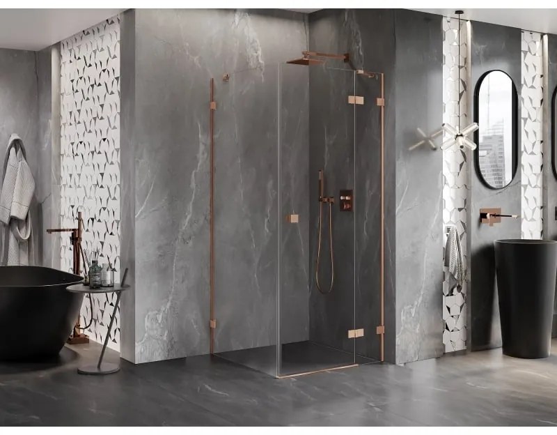 Mexen Lunar, 1-krídlový sprchový kút, pravý, 70 x 70 cm, 8mm číre sklo, medený profil, 834-070-070-65-00-P