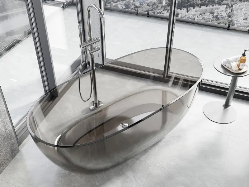 Mexen Pure, voľne stojaca vaňa transparentná 170×80 cm, čierna, sifón chróm, 58071708018