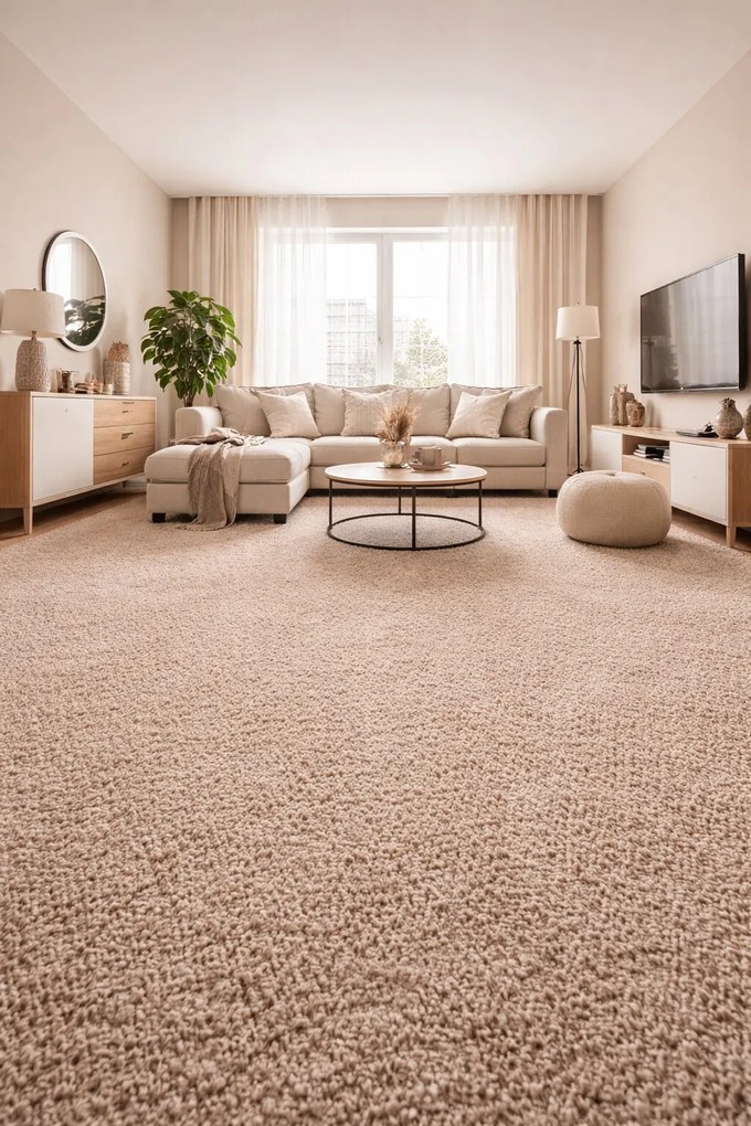 Koberec metráž Paula / 71 krémová, na mieru, šíře 4m, béžová, filc, obývacia izba, Betap