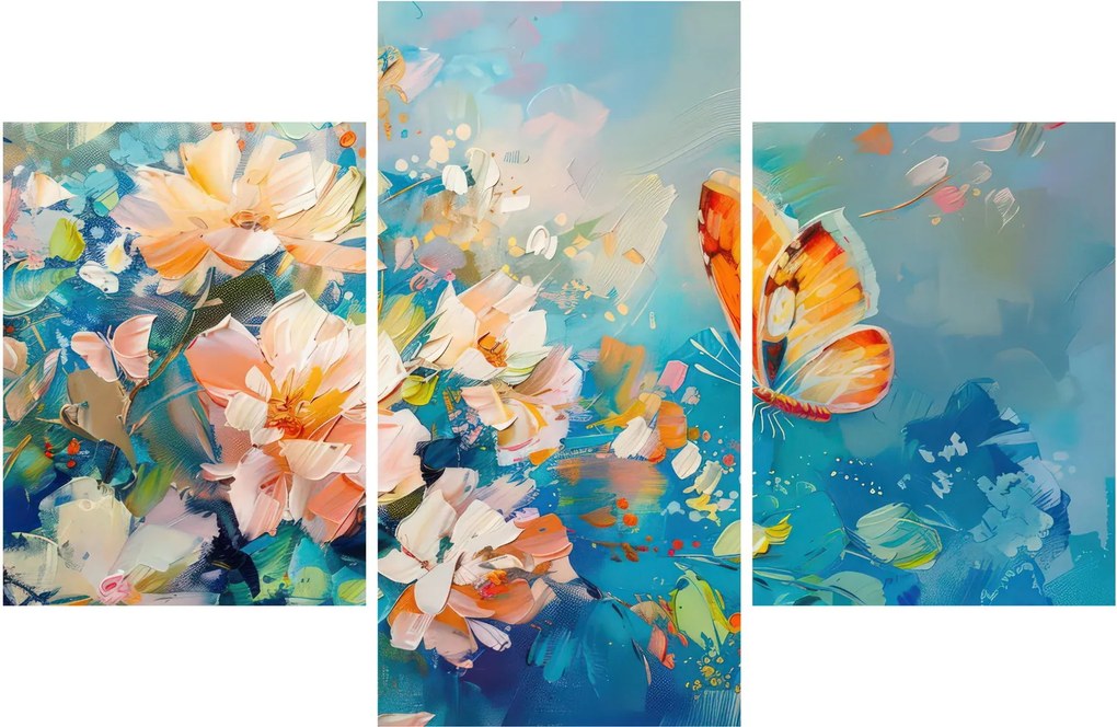 Obraz - Motýľ a kvety, olejomaľba II. (90x60 cm)