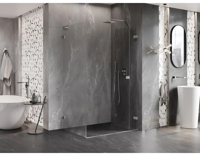 Mexen Lunar-F L, 1-krídlový sprchový kút so skladacími dverami, pravý, 85 x 70 cm, 8mm číre sklo, brúsená oceľ profil, 836L-085-070-97-00-P