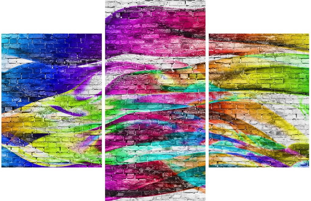 Obraz - Tehlový múr s farebnými plameňmi (90x60 cm)