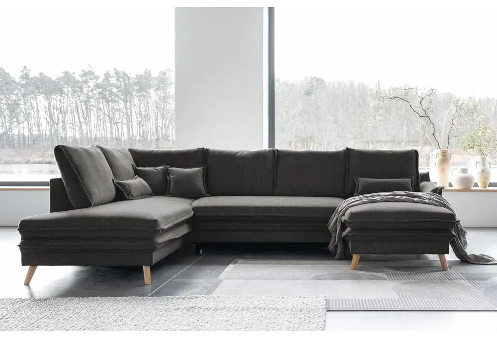 Tmavosivá rozkladacia rohová pohovka (ľavý roh/do tvaru "U") Charming Charlie – Miuform