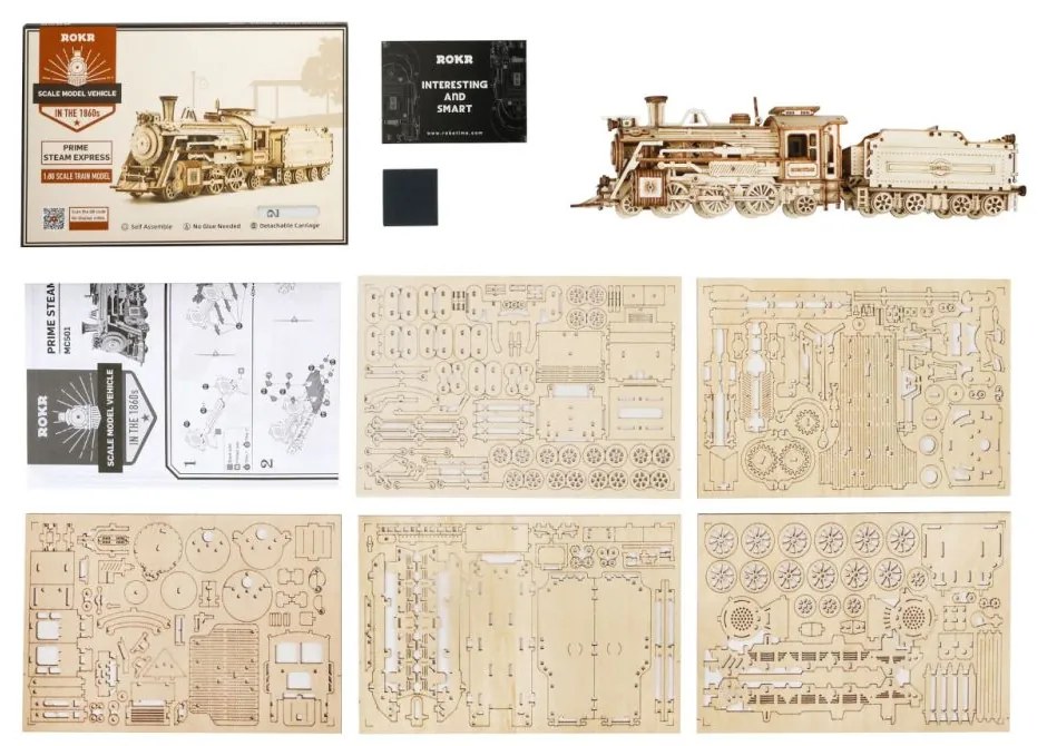 Robotime 3D drevené puzzle Parní lokomotiva Prime Steam Express 1:80 308 ks