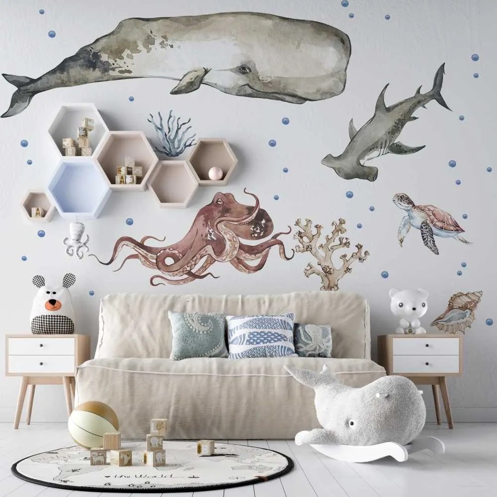 Gario Detská nálepka na stenu Ocean - veľryba, chobotnica, žralok a korytnačka