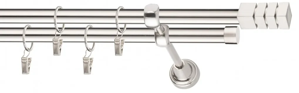 Dekorstudio Niklová dvojradová garniža NORDIC 19mm Dĺžka: 400cm, Typ uchytenia: Držiak dvojitý modern, Typ príslušenstva: Krúžky tiché so štipcami