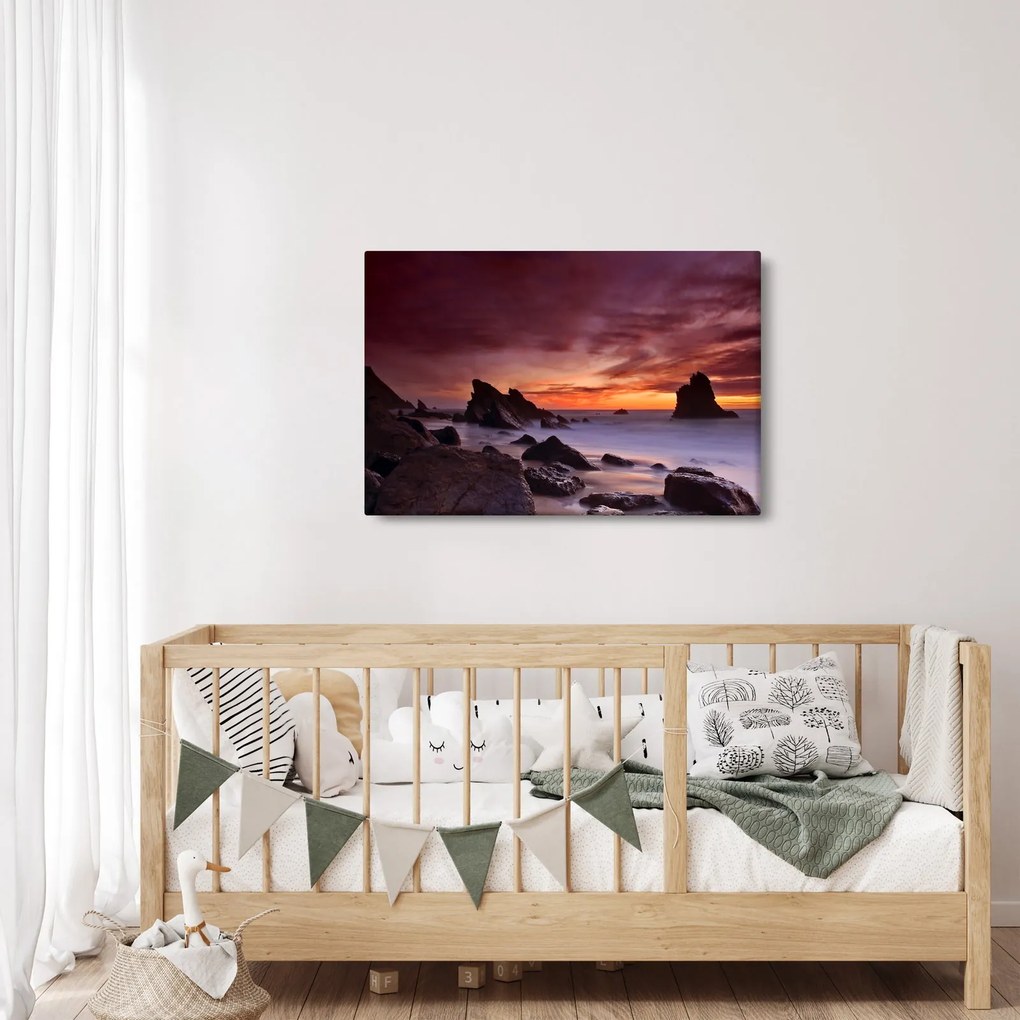 Obraz západu slnka na pobreží (90x60 cm)
