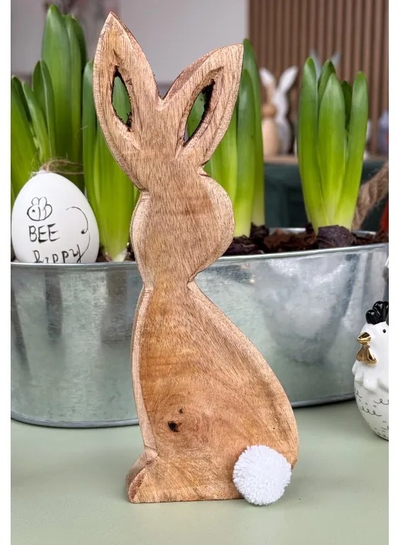 Veľkonočný zajac z mangového dreva BUNNY POM - viac veľkostí Veľkosť: S