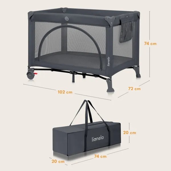 Lionelo - Cestovná postieľka LAURA Grey Concrete