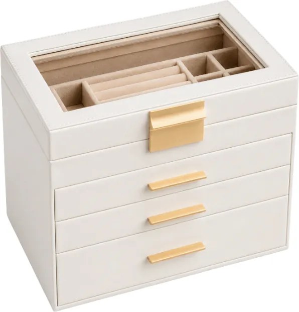 Šperkovnica ELEGANT CASE 25,1x21,5x15,3 cm z eko kože, béžová
