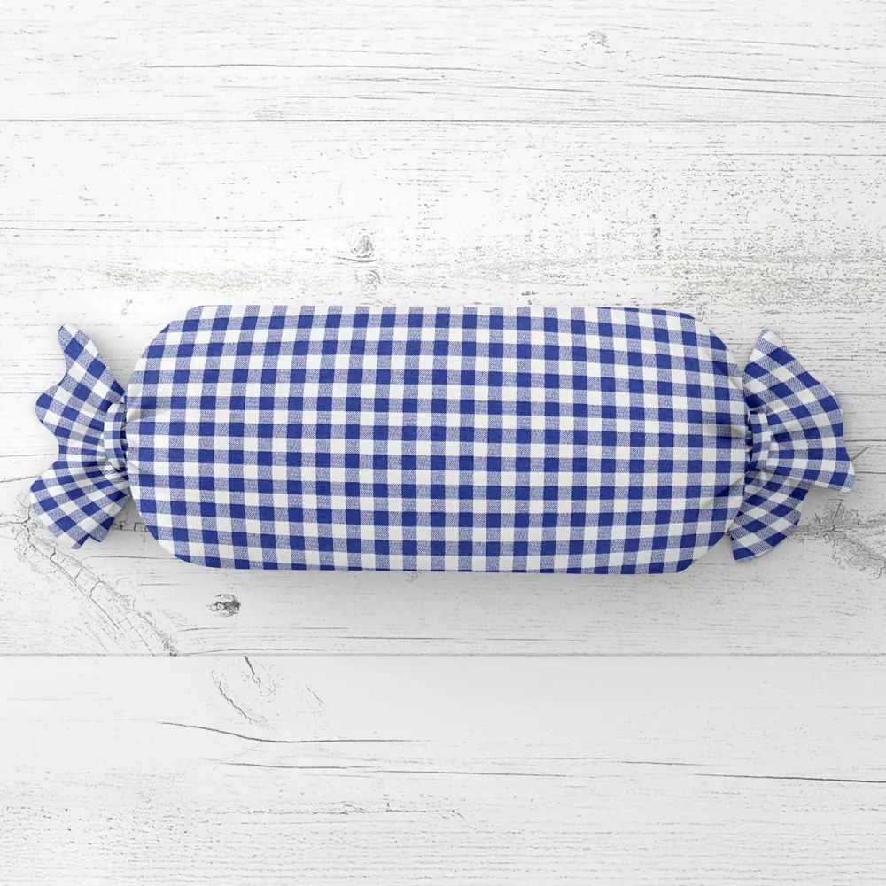 Biante Vankúš valec bonbon Sandra SA-057 Modro-biele kocky 15x40 cm