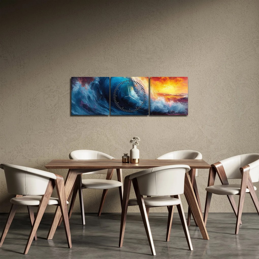 Obraz - Vlna v západu slnka (s hodinami) (90x30 cm)