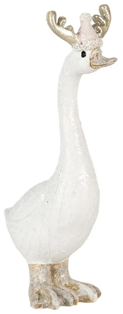 Biela vianočné dekoratívne socha husi s čiapočkou - 6 * 3 * 11 cm