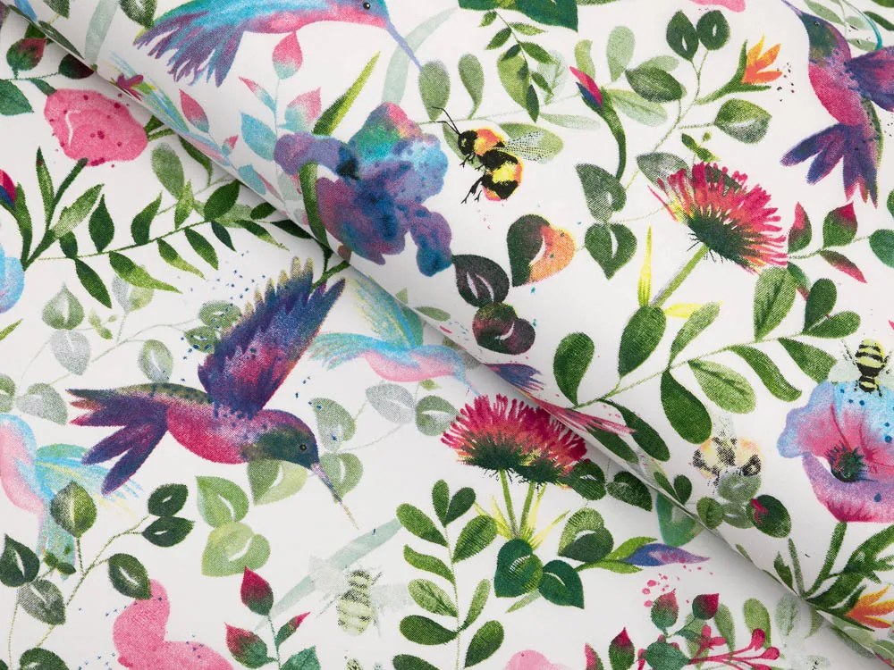 Biante Bavlnená obliečka na vankúš Sandra SA-495 Dúhové kolibríky medzi kvetmi 30 x 50 cm