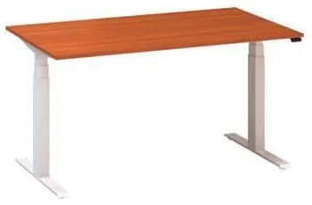 Výškovo nastaviteľný kancelársky stôl Alfa Up s bielym podnožím, 140 x 80 x 61,5-127,5 cm, dezén divoká čerešňa