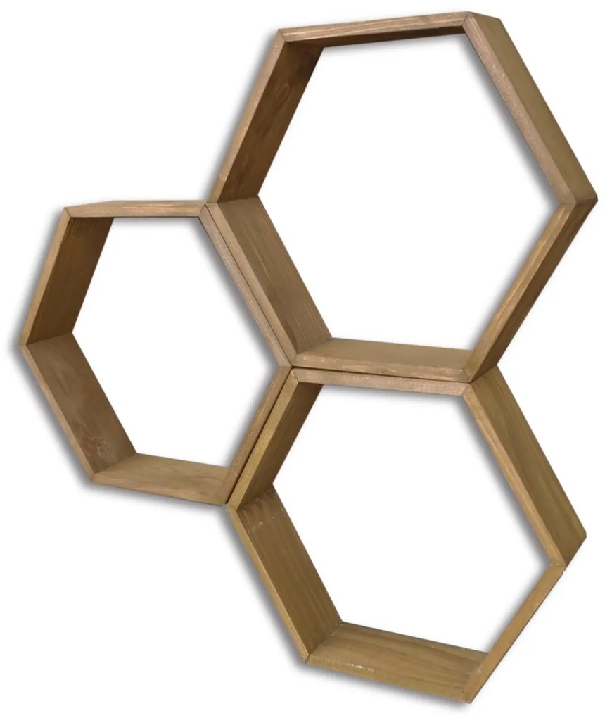 Súprava 3 nástenných políc HEX orech