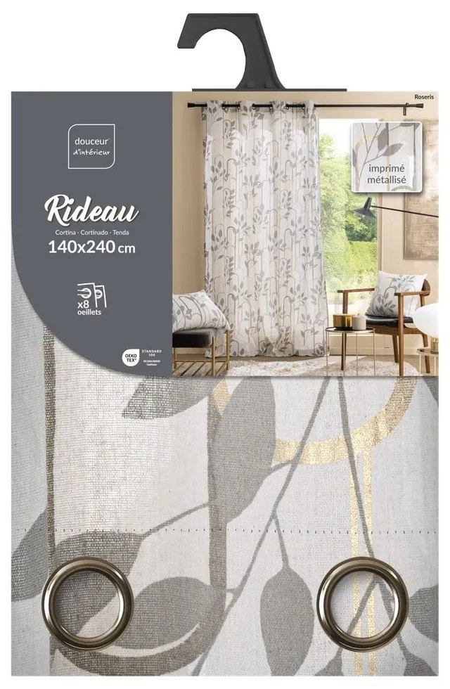 Sivý záves 140x240 cm Roseris – douceur d'intérieur