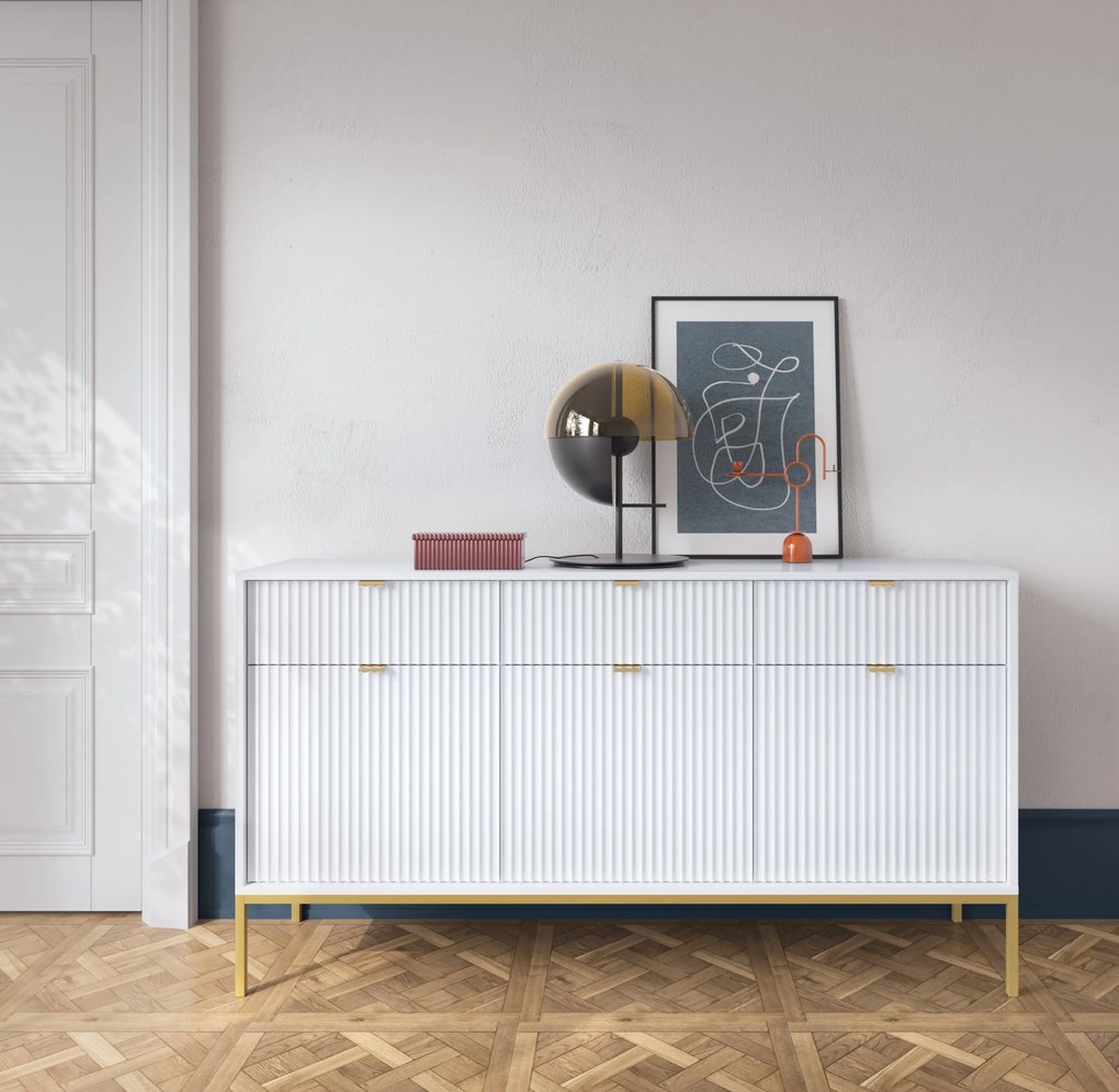 Komoda Nova 154 cm biela/zlatá
