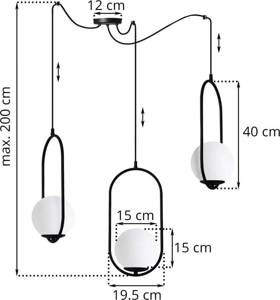 Závesné svietidlo Florence Spider, 3x biele sklenené tienidlo, b, U