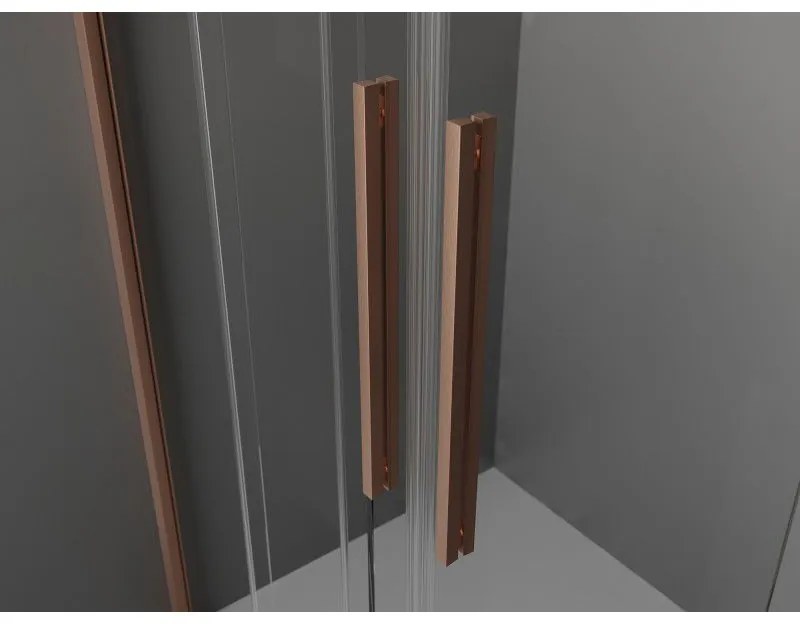 Mexen Velar L Duo, sprchový kút s posuvnými dverami 100 x 90 cm, 8mm šedé sklo, medená matná, 871-100-090-02-43-65