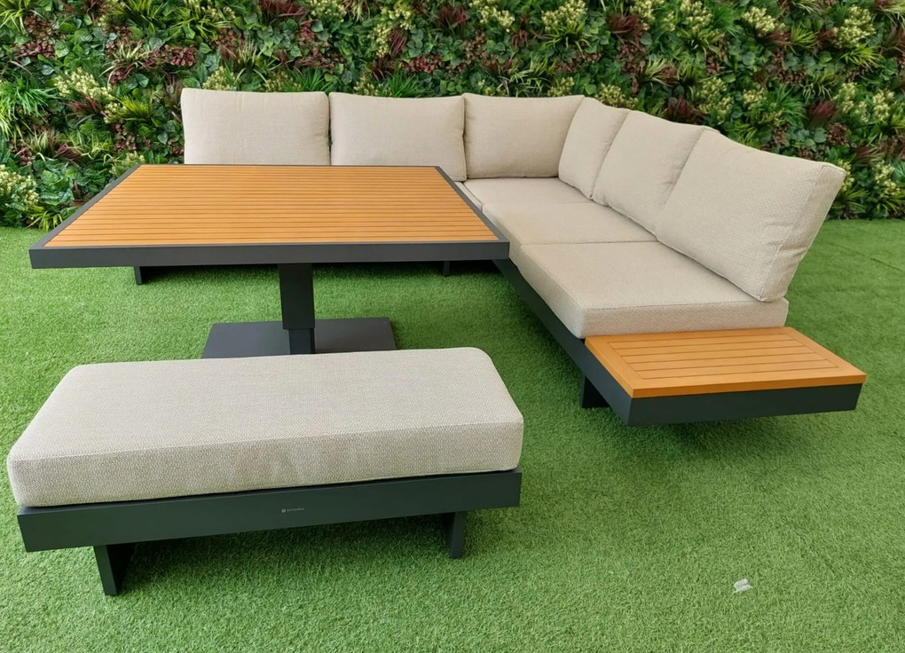 Záhradný nábytok SAN MARCO s lavičkou a béžovými poduškami
