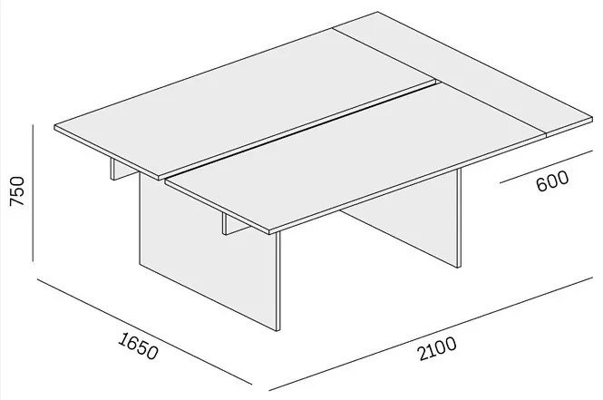 Stôl double SOLID + 1x prísed, 2100 x 1650 x 743 mm, dub prírodný