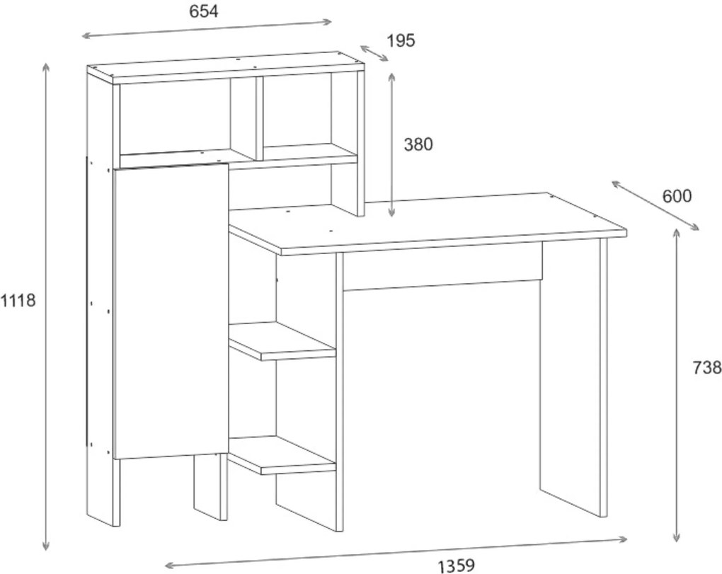 Sconto Písací stôl s regálom BUGRA dub/antracitová
