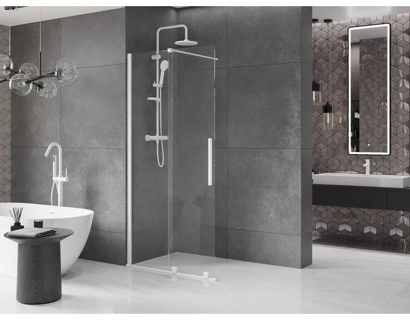 Mexen Velar, posuvné dvere do otvoru typ Walk-In 80 cm, 8mm číre sklo, biela, 871-080-000-03-20