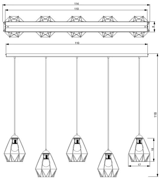 Luster na lanku BERGEN 5xE27/60W/230V čierna/lesklý chróm