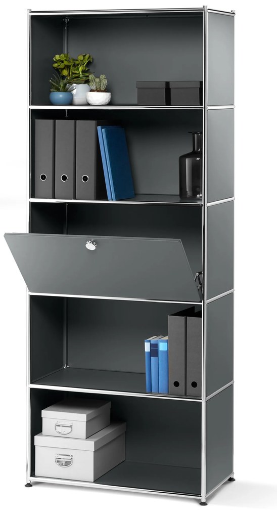 Vysoký kovový regál »CN3« s výklopnou priehradkou, sivý