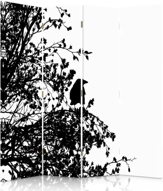 CARO Paraván - Black And White Bird | štvordielny | jednostranný 145x150 cm