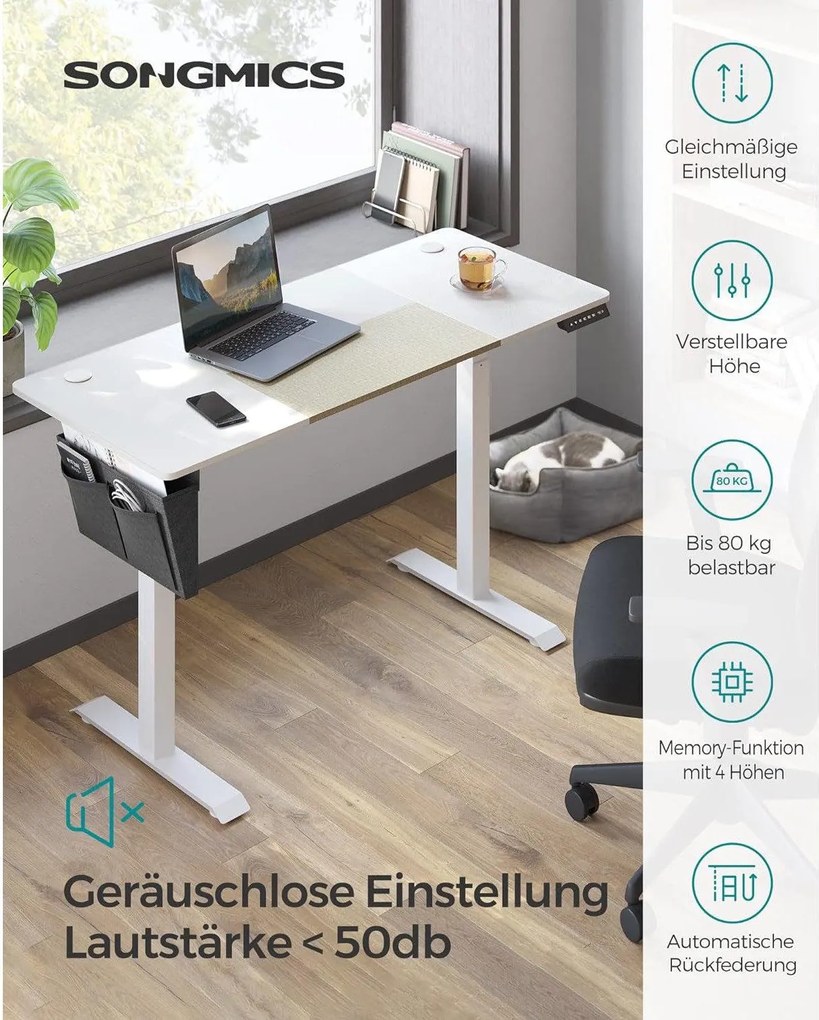 Výškovo nastaviteľný elektrický stôl, pracovný stôl, biela a béžová farba, 60x140 cm