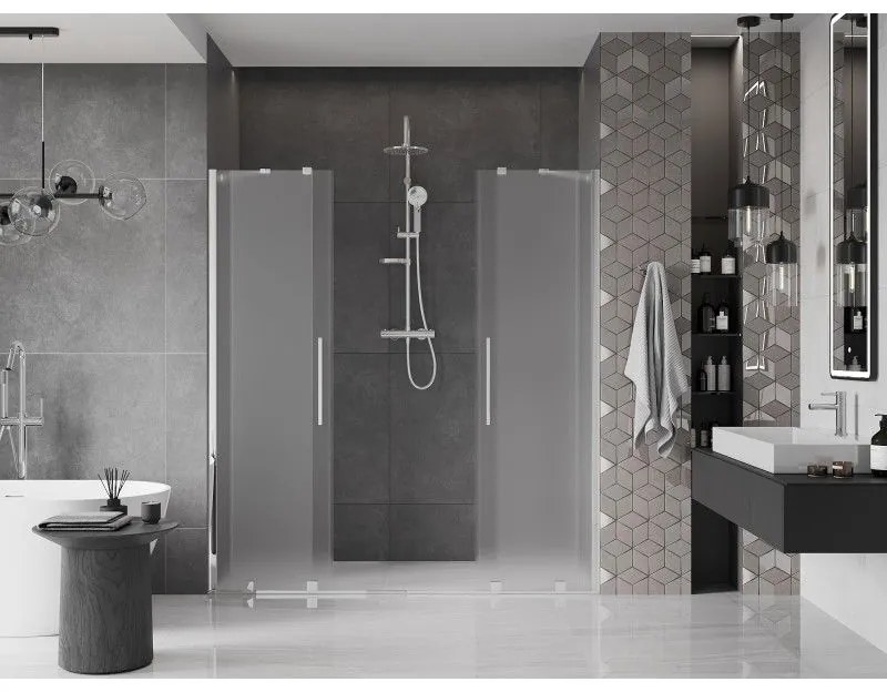 Mexen Velar Duo, posuvné sprchové dvere do otvoru 180 cm, 8mm sklo námraza, chrómová, 871-180-000-32-01