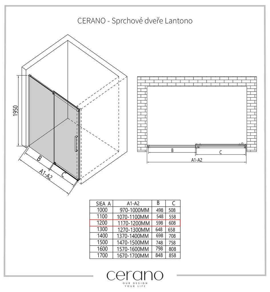 Cerano Lantono, posuvné dvere do otvoru 120x195 cm, 8mm číre sklo, chrómový profil, CER-CER-431896