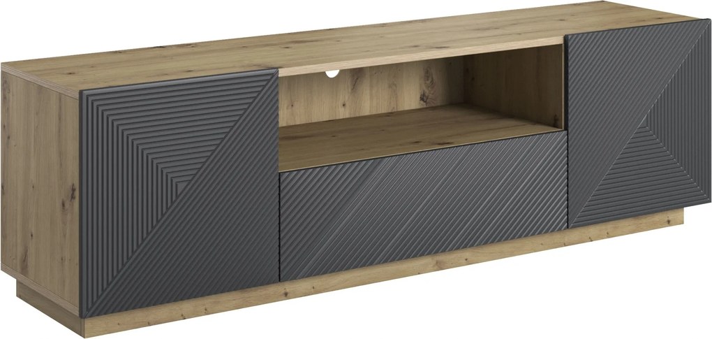 RTV skrinka s zásuvkou Asha 167 cm - dub artisan / matný riviera kameň