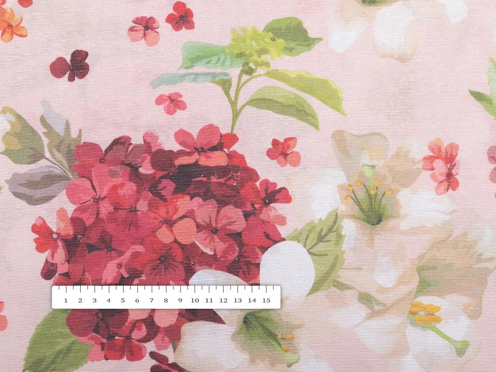Biante Dekoračná obliečka na vankúš s lemom Leona LN-118 Hortenzie a ľalie na ružovom 30 x 50 cm