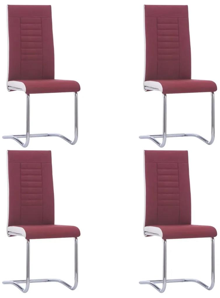 vidaXL Jedálenské stoličky, perová kostra 4 ks, vínovo červené, látka
