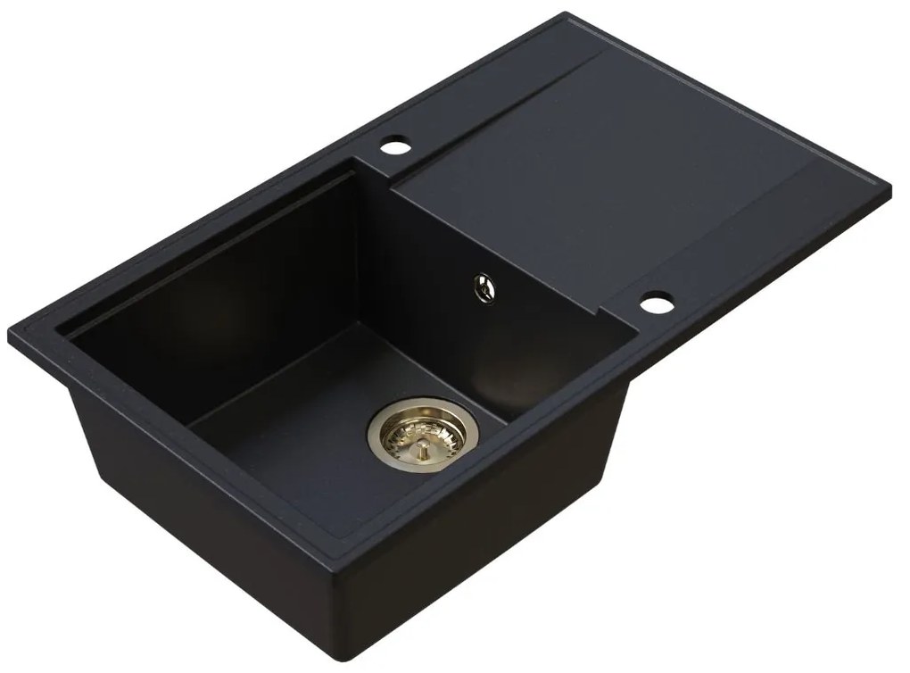 Sink Quality Sink55, kuchynský granitový drez 780x460x215 mm + zlatý sifón, čierna so zlatými bodmi, SKQ-SINK.L.1KDOL.XG