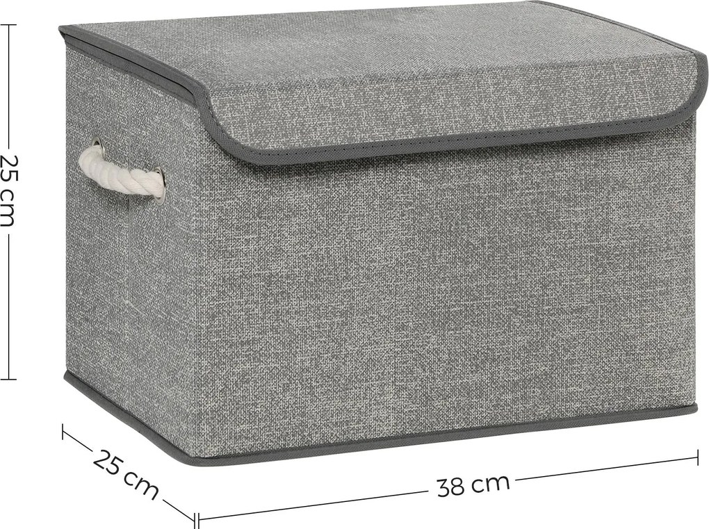 Úložné boxy s vekom, sada 3 ks, textilné, sivé