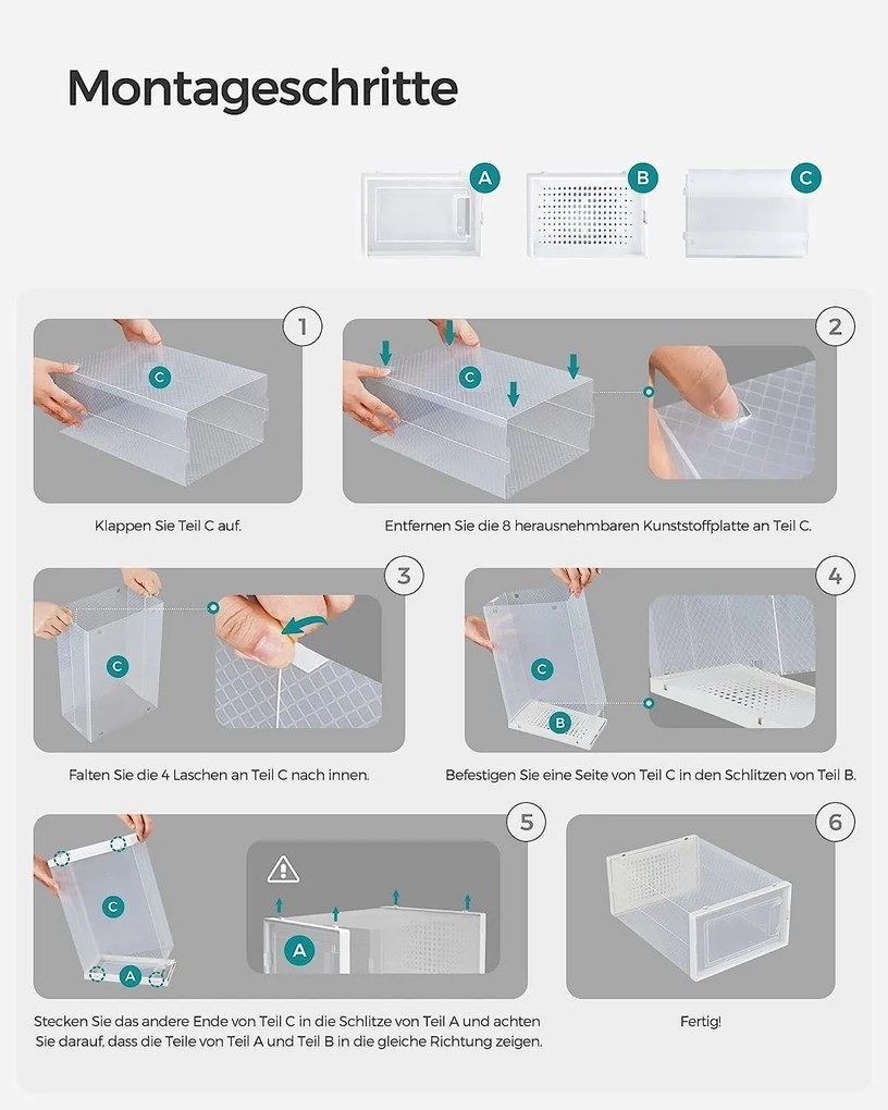 Boxy, plastové krabice na topánky, sada 8 ks stohovateľných organizérov, biele