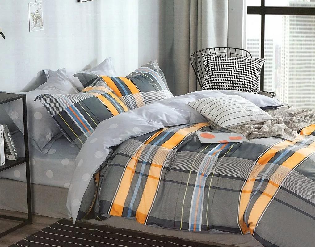 DomTextilu Elegantné sivé bavlnené posteľné obliečky s farebnými pruhmi 4 časti: 1ks 200x220 + 2ks 70 cmx80 + plachta Sivá 34503-166278