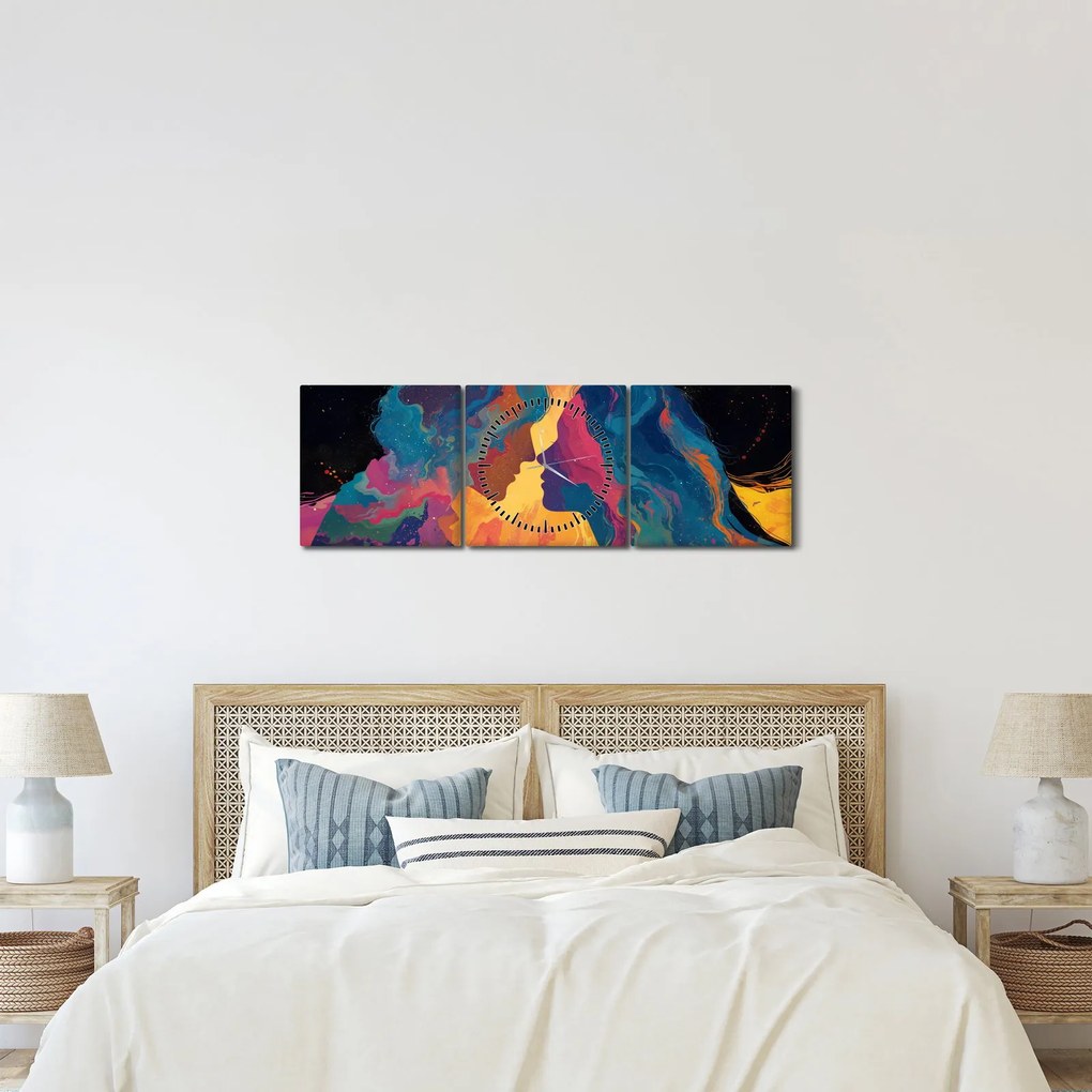 Obraz - Vesmírna láska (s hodinami) (90x30 cm)