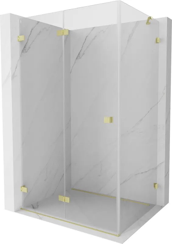 Mexen Lunar-F, 1-krídlový sprchový kút so skladacími dverami, ľavý, 95 x 70 cm, 8mm číre sklo, zlatý matný profil, 836-095-070-55-00-L