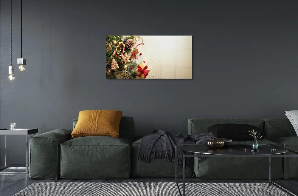 Sklenený obraz Vetvičky darčeky perník kužele 125x50 cm