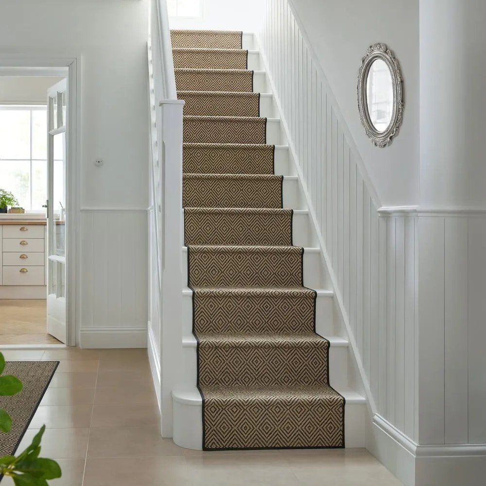 Jutový behúň na schody v čierno-prírodnej farbe 60x600 cm Diamond – Flair Rugs
