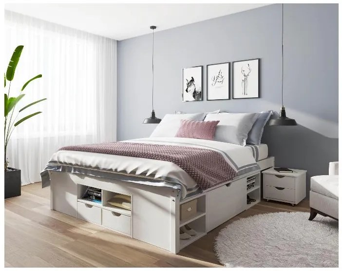 Inter Link Funkčná posteľ s 2 integrovanými nočnými stolíkmi (Till – biela, 180 x 200 cm) (100180021)