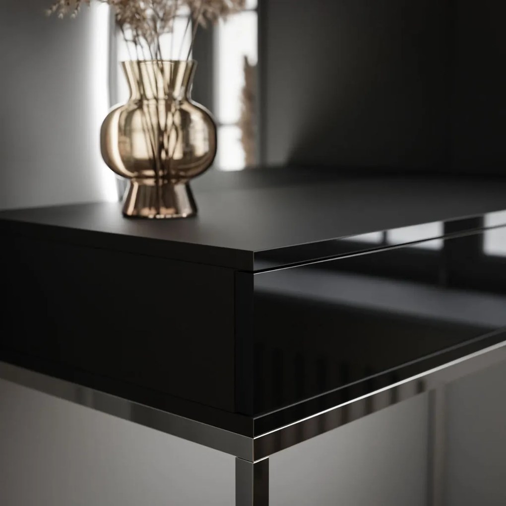 TOALETNÝ STOLÍK EMELINE ČIERNY LESK + CHRÓM LED ZRKADLO ĽAVÉ