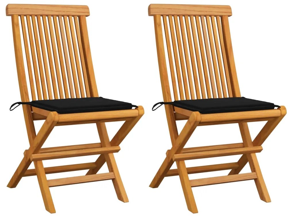 vidaXL Záhradné stoličky, čierne podložky 2 ks, tíkový masív